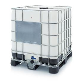 Cuve IBC 1000L, cage rénovée poche neuve transparente palette bois